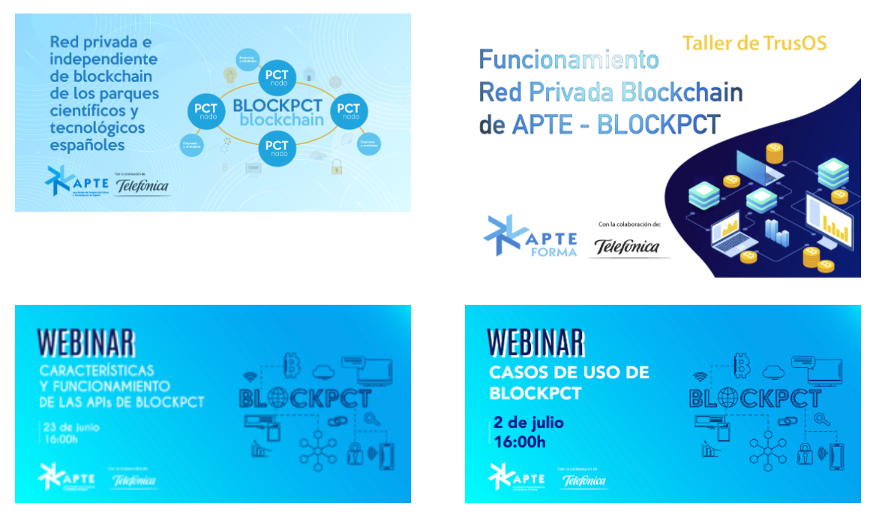 APTE_es's tweet photo. Disponible en #APTEFORMA
✅4 Seminarios Web donde se profundiza sobre el funcionamiento, características y casos de uso de la red privada #blockchain de los PCTs, #BLOCKPCT
▶️https://t.co/G4UII1BKU2
#LosParquesAportan #formación #Online #Tecnología #TransformacionDigital https://t.co/6LOVm9nKup