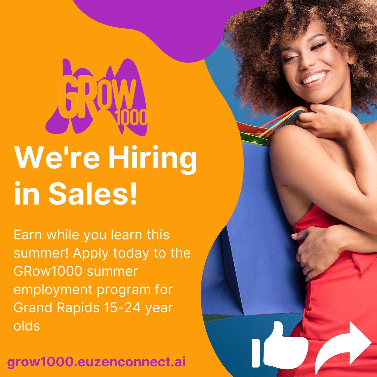 Apply to land one of hundreds of summer jobs as part of the 2021 GRow1000 program!

Excited to partner with City of GR to help youth and young adults build a strong career foundation.

Learn more and apply to the program here:
ow.ly/B1LP50Eaauk

<a href="/meijer/">Meijer</a> 

Like &amp; Share!