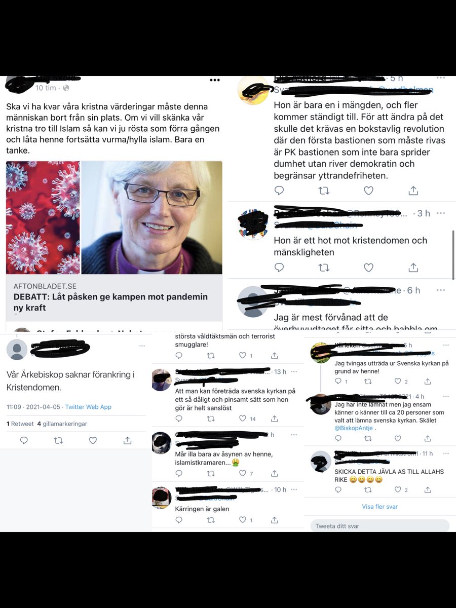 Tar twitterpaus.
Berörs illa av att mina tweets används för att sprida hot och hat samt lögn om tro, ⁦<a href="/svenskakyrkan/">Svenska kyrkan</a>⁩ &amp; samhället.
Ni som gör det kan känna er som vinnare för stunden.
Men: den sanna vinnarsidan är alltid sanningens och kärlekens sida. Växla över till den!