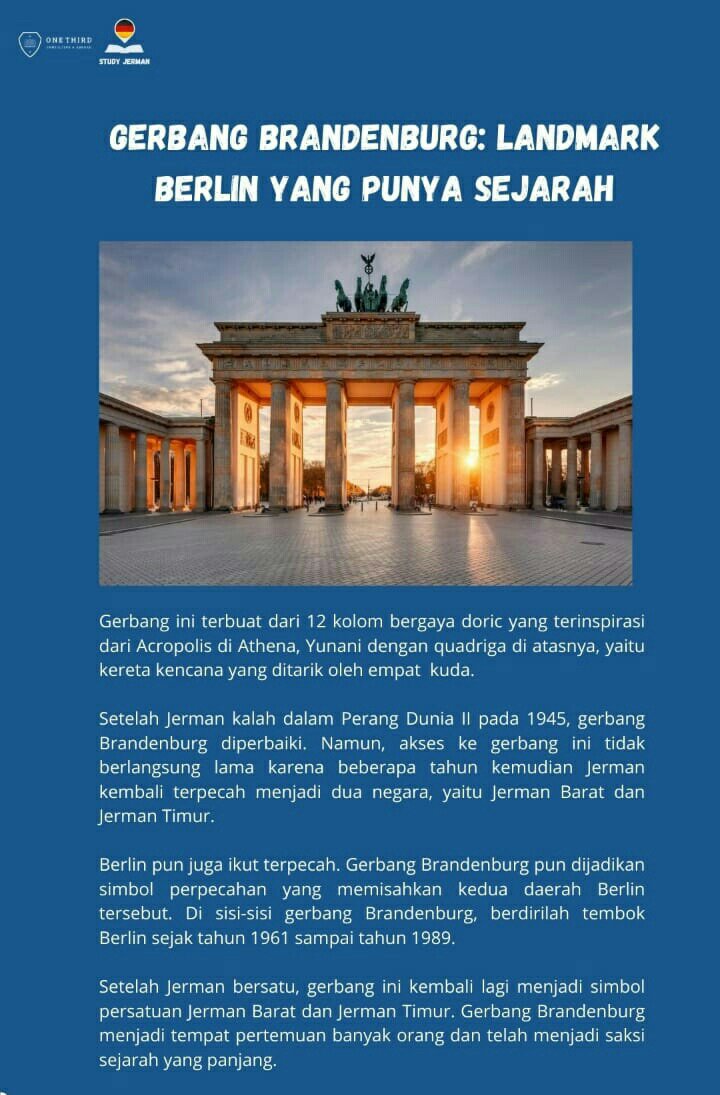 otcastudyjerman's tweet photo. Guten abend sobat jerman 🙌
Siapa yang tau icon/landmarknya kota Berlin? Iyaa betul, Gerbang Brandenburg. Megah banget ya sob 😊

Adakah sobat jerman yg pernah kesini? https://t.co/h6zHxYpsIq