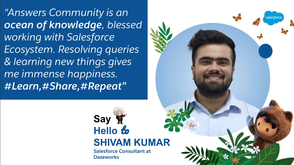Shivamsfdc's tweet image. Very Grateful to be featured on the #TrailblazerCommunity Spotlight...Every time I feel good helping the different folks.
Thanks, @bhavin207 for always motivating the answer leaders over the Salesforce answer community😊
Thanks, @Mitzeey92 for your Support
@Vinayforce @shivanathd