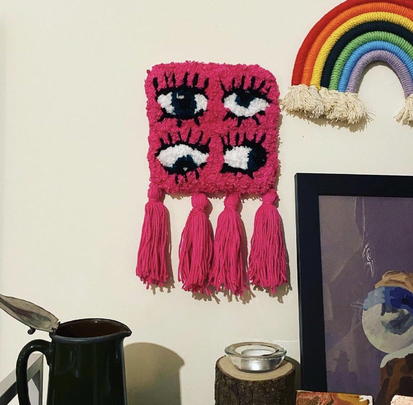 Hello my loves!! Here is “UGH” wall hanging! inspired by An eye I do at my bf more than a lot. For sale on my Etsy soon! #wallhanging #tufting #punchneedleart #punchneedle #punchneedleembroidery #art #textiles #homedecor #etsy #sellersonetsy #etsyshop #illustration #embroidery