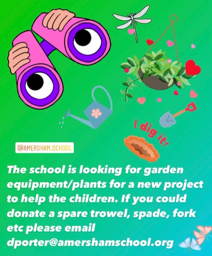 AmershamSchASA (@amershamschasa) on Twitter photo Can you help?? <a href="/AmershamSchool_/">AmershamSchool</a> is looking for #plants, gardening equipment such as #trowels, #forks, #spades etc for a new project to help the children #garden. If you can help - perhaps you’re having a Spring clean or replacing items - please email: dporter@amershamschool.org Can you help?? <a href="/AmershamSchool_/">AmershamSchool</a> is looking for #plants, gardening equipment such as #trowels, #forks, #spades etc for a new project to help the children #garden. If you can help - perhaps you’re having a Spring clean or replacing items - please email: dporter@amershamschool.org