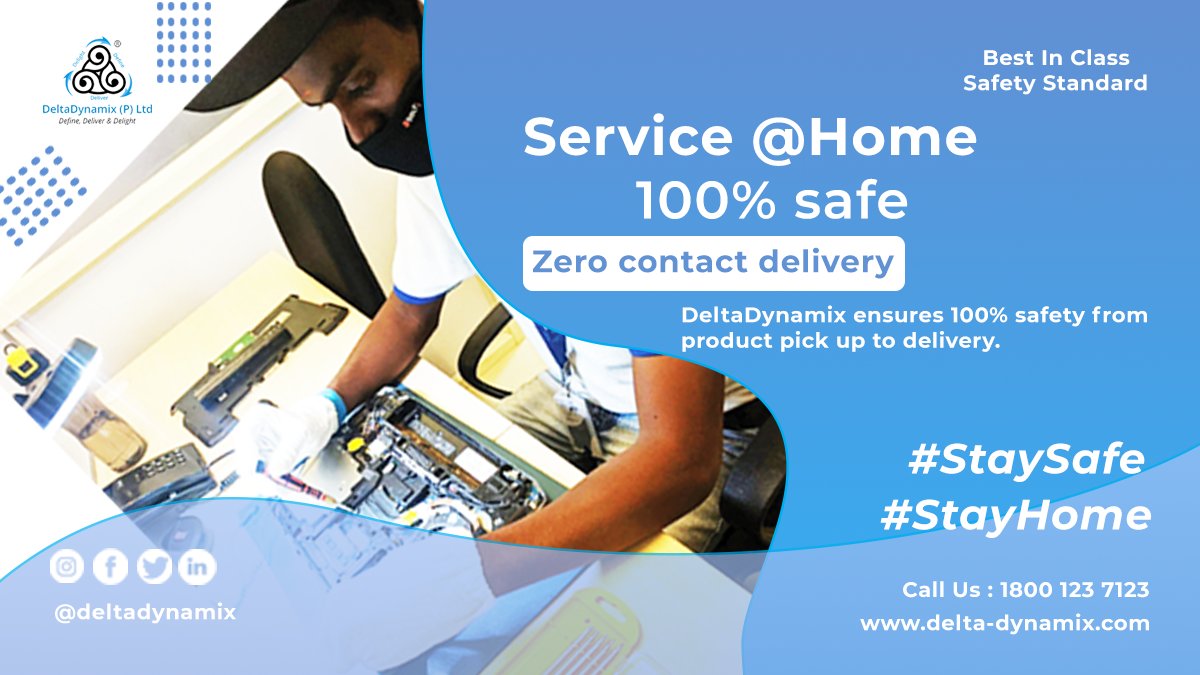 deltadynamix's tweet photo. DeltaDynamix ensures 100% #safety from product pick up to delivery. 
✔️Our professionals (D'Force) are regularly screened &amp; tested.
✔️ D'force Engineers are trained on WHO-recommended personal #hygiene &amp; Safety measures
✔️All equipment and tools are sanitized.
 #COVID19 https://t.co/OV3znnURtF