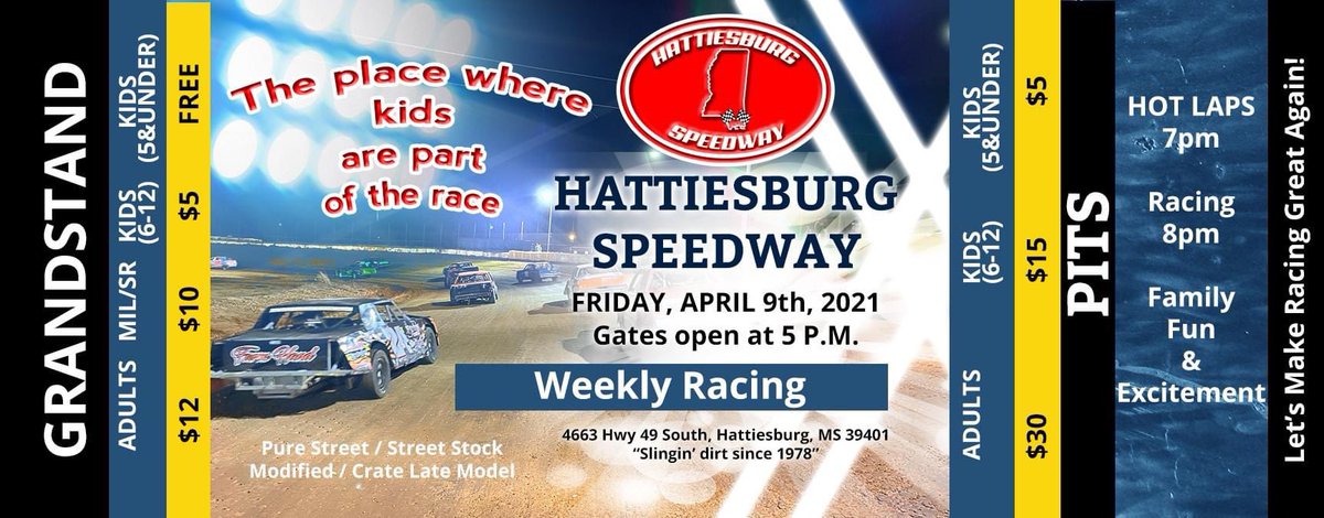 Family fun and great dirt track racing this Friday night at Hattiesburg Speedway!