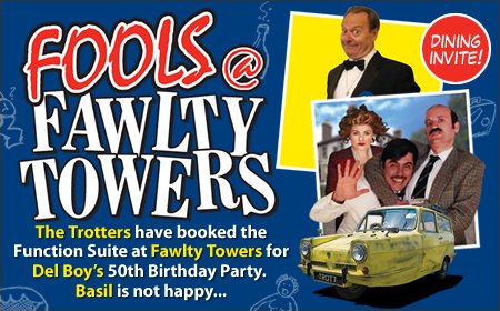Join Del and Basil for an unforgettable evening filled with laughter and delicious food! LOVELY JUBBLY! Find a show near you at comedy-dining.co.uk
