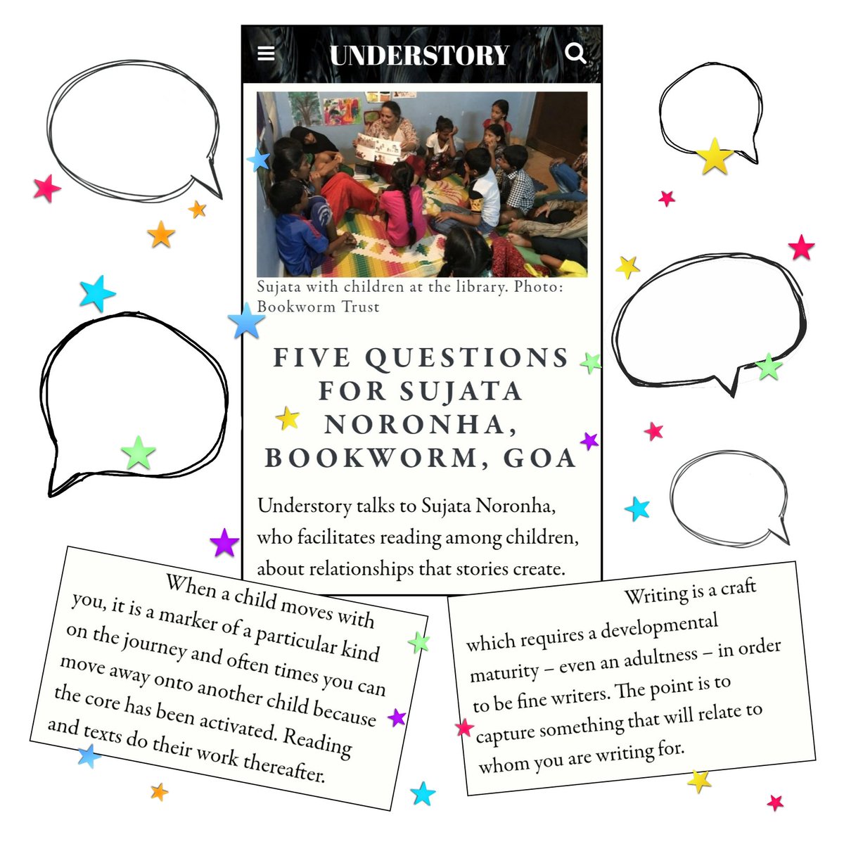 BookwormGoa's tweet photo. Understory talks to Bookworm's founder-director Sujata!
Read the whole article at https://t.co/xNAJNTrRTI
#libraryorganization #librarylife #librarysector #library #librarywork #Libraryworkinindia #childrensbooks #childrenreading #childrensreading #bookwormtrust #bookworm https://t.co/AxyKPpOnAz