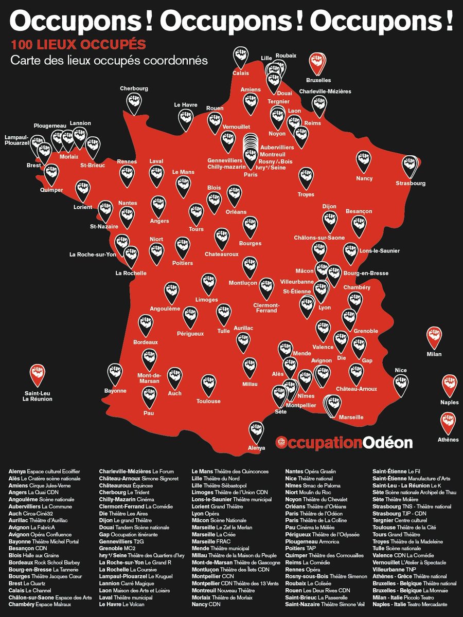 CipSomme's tweet photo. #Occupathon
🗓️ JOUR 25 | 💯 lieux occupés 🏟️
🎉 La barre des 100 lieux occupés est franchie ! 🎉
👉 Et toujours aucune proposition du gouvernement !
#OccuponsPartout #occupationodeon #convergencedesluttes https://t.co/mTcoEsqCnU