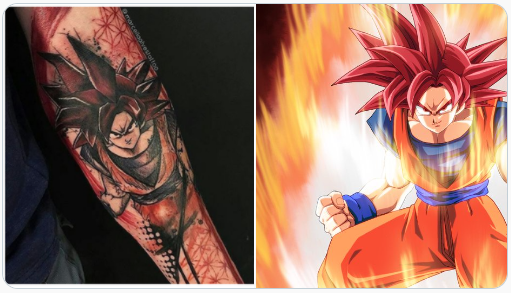 #フォロワーの9割くらいが体験した事が無さそうな体験
私が昔描いたドラゴンボールの二次絵がタトゥーにされちゃった