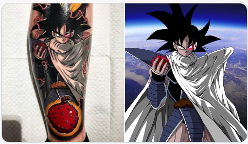 #フォロワーの9割くらいが体験した事が無さそうな体験
私が昔描いたドラゴンボールの二次絵がタトゥーにされちゃった