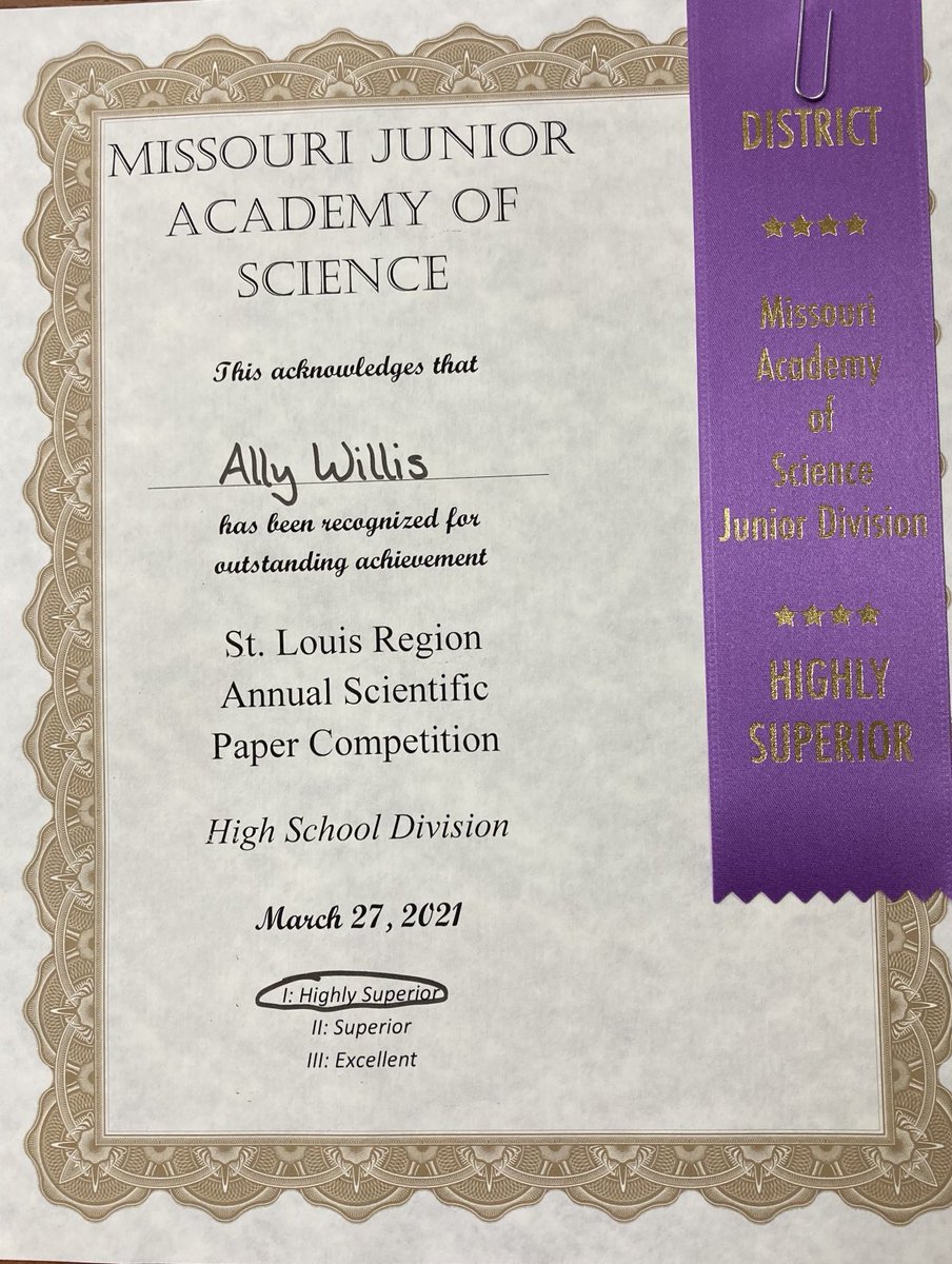 THS Engineering Club (@thsengineering) on Twitter photo Congrats to Ally Willis for a Highly Superior project at Missouri Junior Academy of Science Competition. Ally qualifies for State! Congrats to Ally Willis for a Highly Superior project at Missouri Junior Academy of Science Competition. Ally qualifies for State!