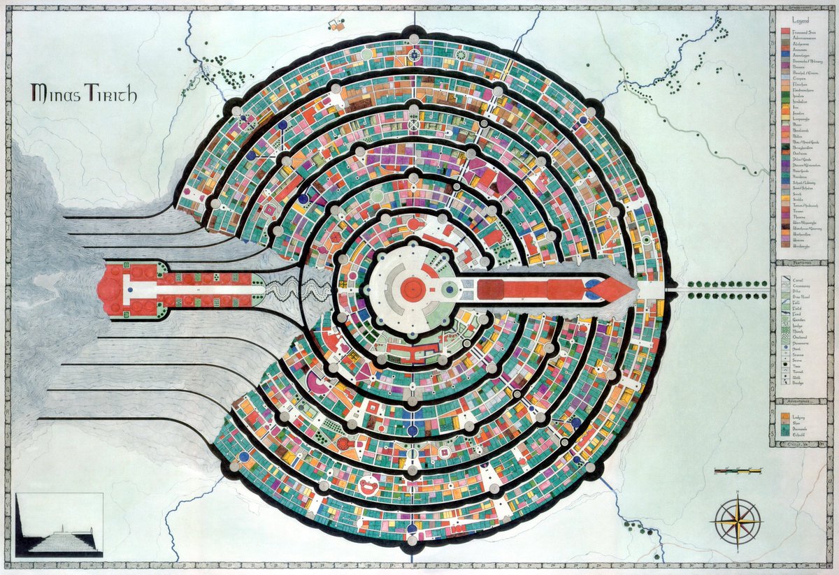 Mapa interior de Minas Tirith con sus distintas actividades económicas.