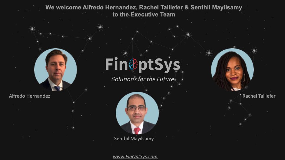 FinOptSys's tweet photo. FinOptSys welcomes Alfredo, Senthil & Rachel, with their unique expertise to our Executive Team.
To learn more, please visit our website at https://t.co/7B0OUG1Ml4
#fintech #saas #finoptsys #finance #riskmanagement #solutionsforthefuture https://t.co/nt4NEtJdsm