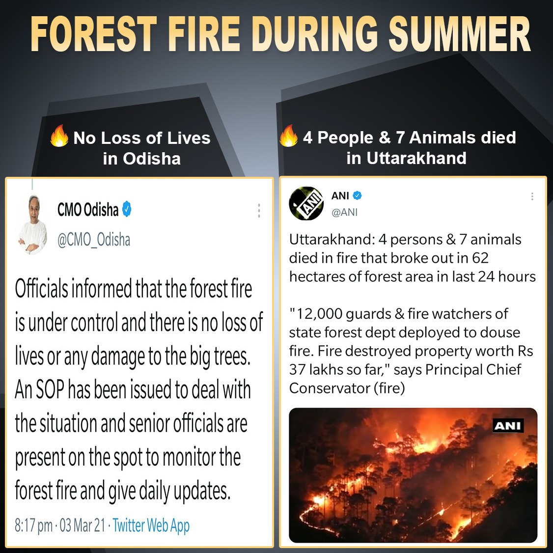 The @BJP4Odisha Leaders who were making all kind of hue and cry over #SimilipalForestFire which witnessed zero casualties, have kept a mum when it comes to #UttarakhandForestFire where many lives have been lost. Even, no sympathy shown.

Height of Hypocrisy!