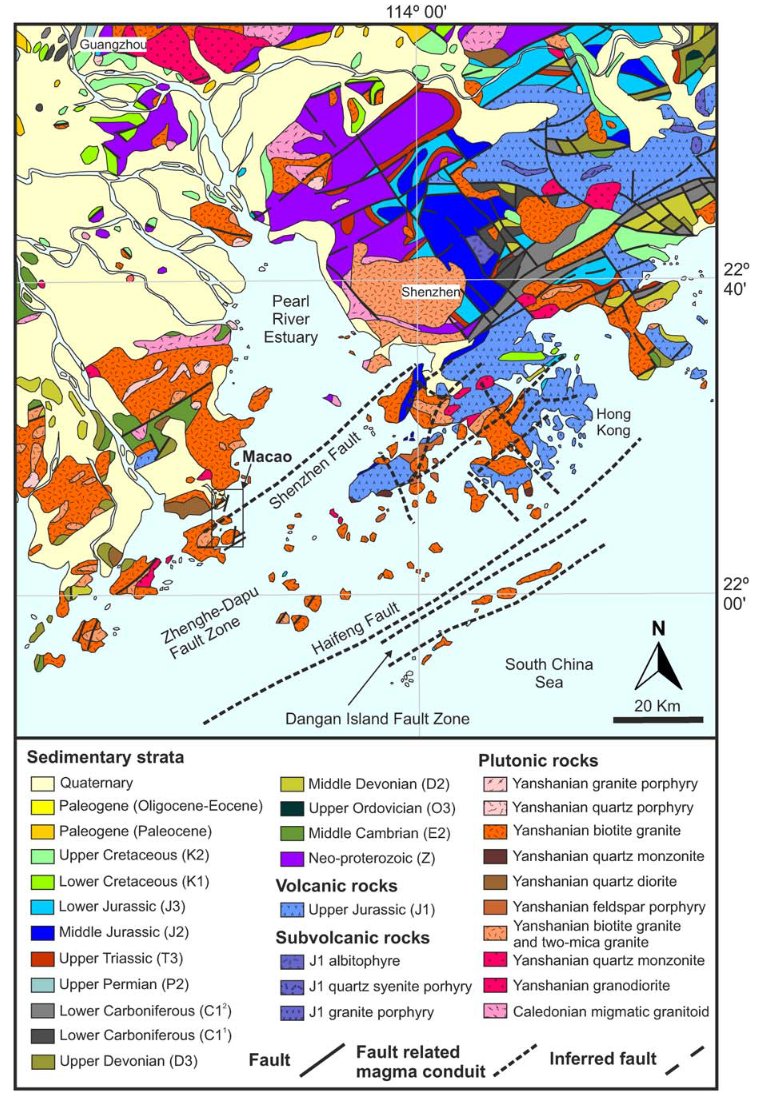 "Geology of the Macao Special Administrative Region (China)" by Pedro Quelhas, Ricardo Borges, Ágata Alveirinho Dias, Maria Luísa Ribeiro, Pedro Costa &amp; João Mata.

Full open access article here: doi.org/10.1080/174456…