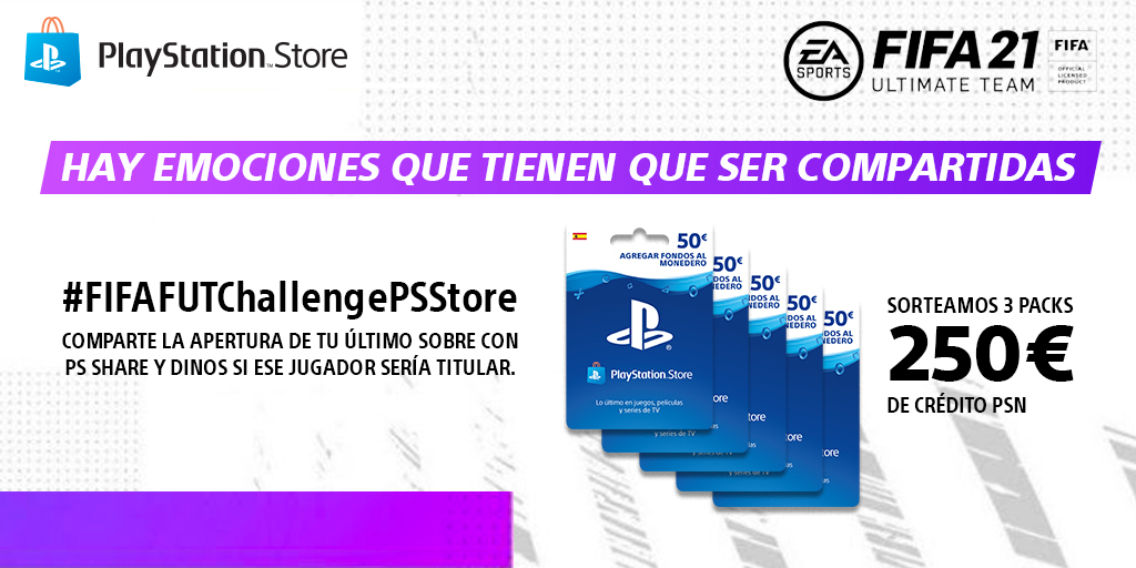 PSPlusES's tweet photo. ¡SORTEO!⚽ Comparte la apertura de tu último sobre con la función #PSShare y dinos si ese jugador sería titular usando #FifaFUTChallengePSStore. Sorteamos 250€ de crédito PSN.
¡Habrá 3 ganadores!🔥Hasta 12/04 INFO👉 https://t.co/tixDJYm6tW https://t.co/zlCciKAQsZ