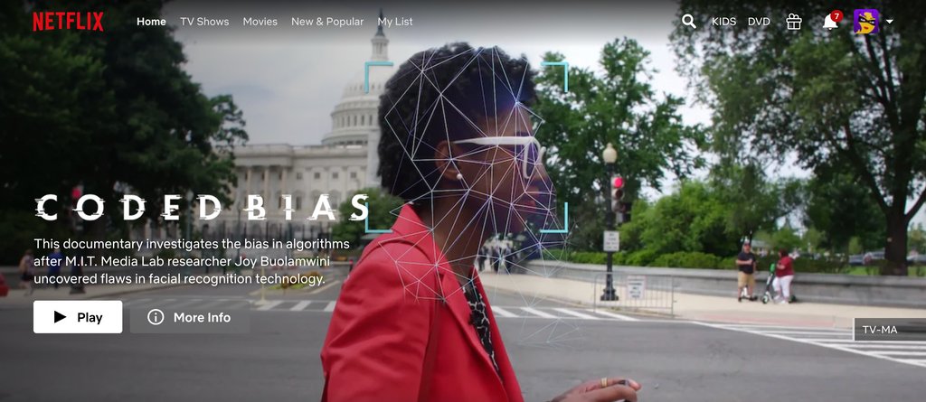 This is our chance to push for inclusive, transparent, democratic uses of the AI technologies that will define the future. Watch @CodedBias by @shalinikantayya, now streaming on @Netflix. 

And here's a resource page with recommended books, etc: bit.ly/2R2Olod