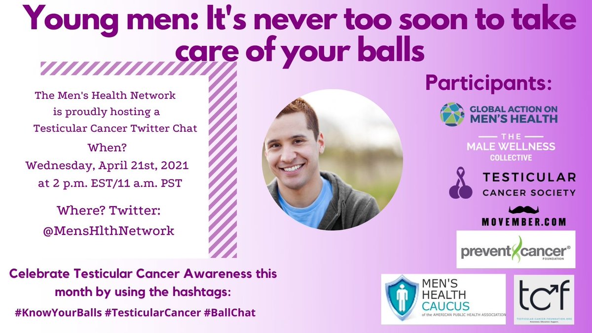 Men's Health Caucus (@aphamenshealth) on Twitter photo #BallChat is back and better than ever! On 4/21 @ 2 pm ET join <a href="/MensHlthNetwork/">Men's Health Network</a> <a href="/TCancer/">Testicular Cancer</a> <a href="/preventcancer/">Prevent Cancer Foundation</a> <a href="/Movember/">Movember USA</a> <a href="/APHAMensHealth/">Men's Health Caucus</a> <a href="/Globalmenhealth/">Global Action on Men's Health</a> @selfcare4males and more for the Testicular Cancer Awareness Twitter Chat! #TesticularCancer #MensHealth #KnowYourBalls #BallChat is back and better than ever! On 4/21 @ 2 pm ET join <a href="/MensHlthNetwork/">Men's Health Network</a> <a href="/TCancer/">Testicular Cancer</a> <a href="/preventcancer/">Prevent Cancer Foundation</a> <a href="/Movember/">Movember USA</a> <a href="/APHAMensHealth/">Men's Health Caucus</a> <a href="/Globalmenhealth/">Global Action on Men's Health</a> @selfcare4males and more for the Testicular Cancer Awareness Twitter Chat! #TesticularCancer #MensHealth #KnowYourBalls