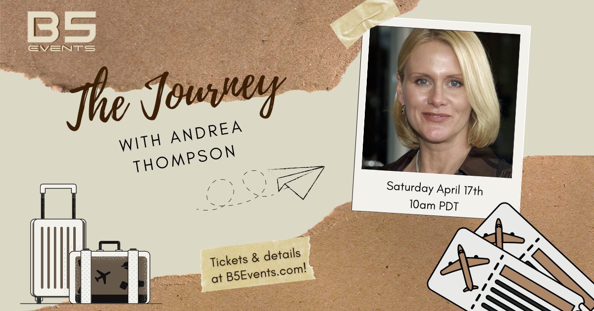 b5_events's tweet photo. Andrea Thompson, who Babylon 5 fans remember fondly as the alluring telepath Talia Winters, is joining us for a B5Event 'The Journey', on April 17th at 10am PDT. Tickets are available on https://t.co/xaxoWQXJHv. Early Bird price is $29.99 until April 10th! #b5 #babylon5 #b5events https://t.co/YYFk1M2gg4