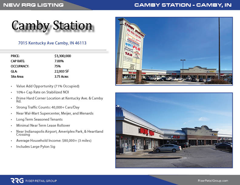 RiserRetail's tweet image. New RRG listing | Camby Station | Indianapolis, MSA 

#commercialrealestate #realestate #cre #realestateinvestor #investment #retail #investmentproperty #cashflow #marketing  #NNN #Indinapolis #valueadd