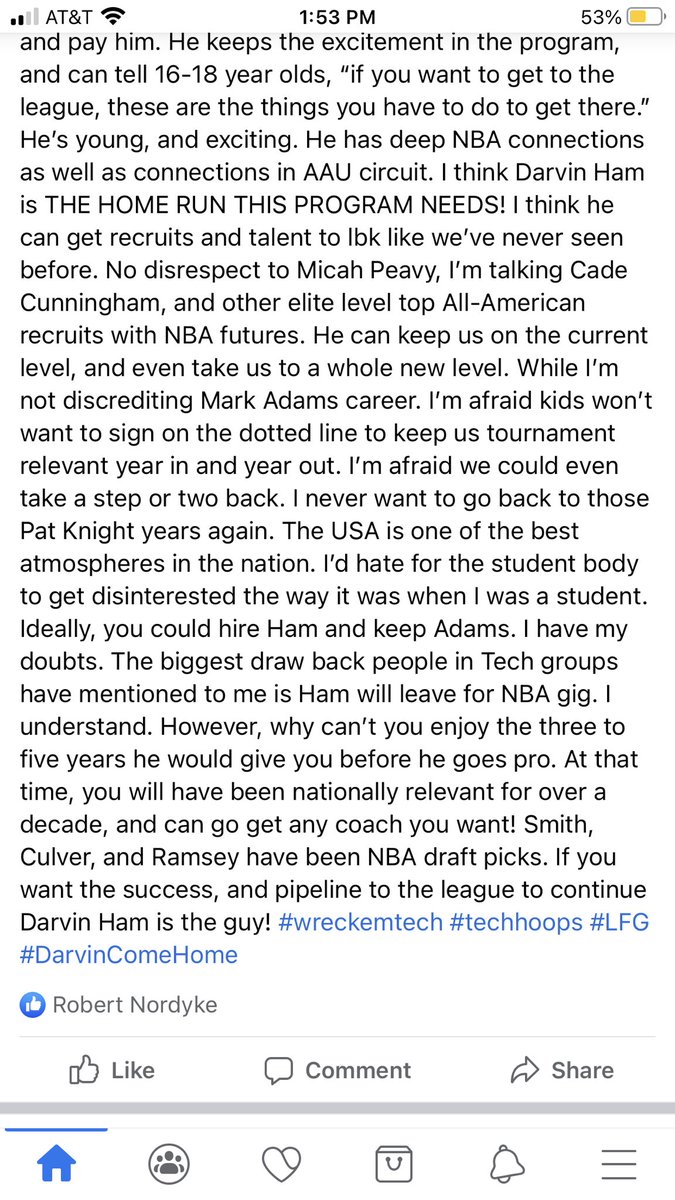 TeeJayKern's tweet photo. Part 2/2 Texas Tech Basketball coaching search #DarvinComeHome #DarvinHam #MarkAdams #TTUHoops #WreckemTech https://t.co/zzwPjogSlG