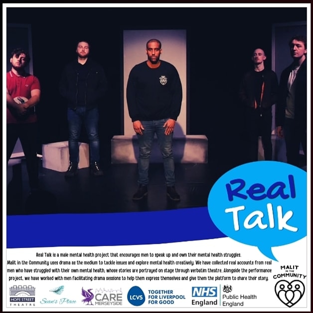 atyoursonline's tweet photo. At Yours are incredibly proud to be hosting this invaluable project, REAL TALK on behalf of MALIT IN THE COMMUNITY. 

'A male mental health project that encourages men to speak up and own their mental health struggles'
Information and tickets:
https://t.co/ie1YwTEA9m #verbatim https://t.co/dXJoiD6FUt