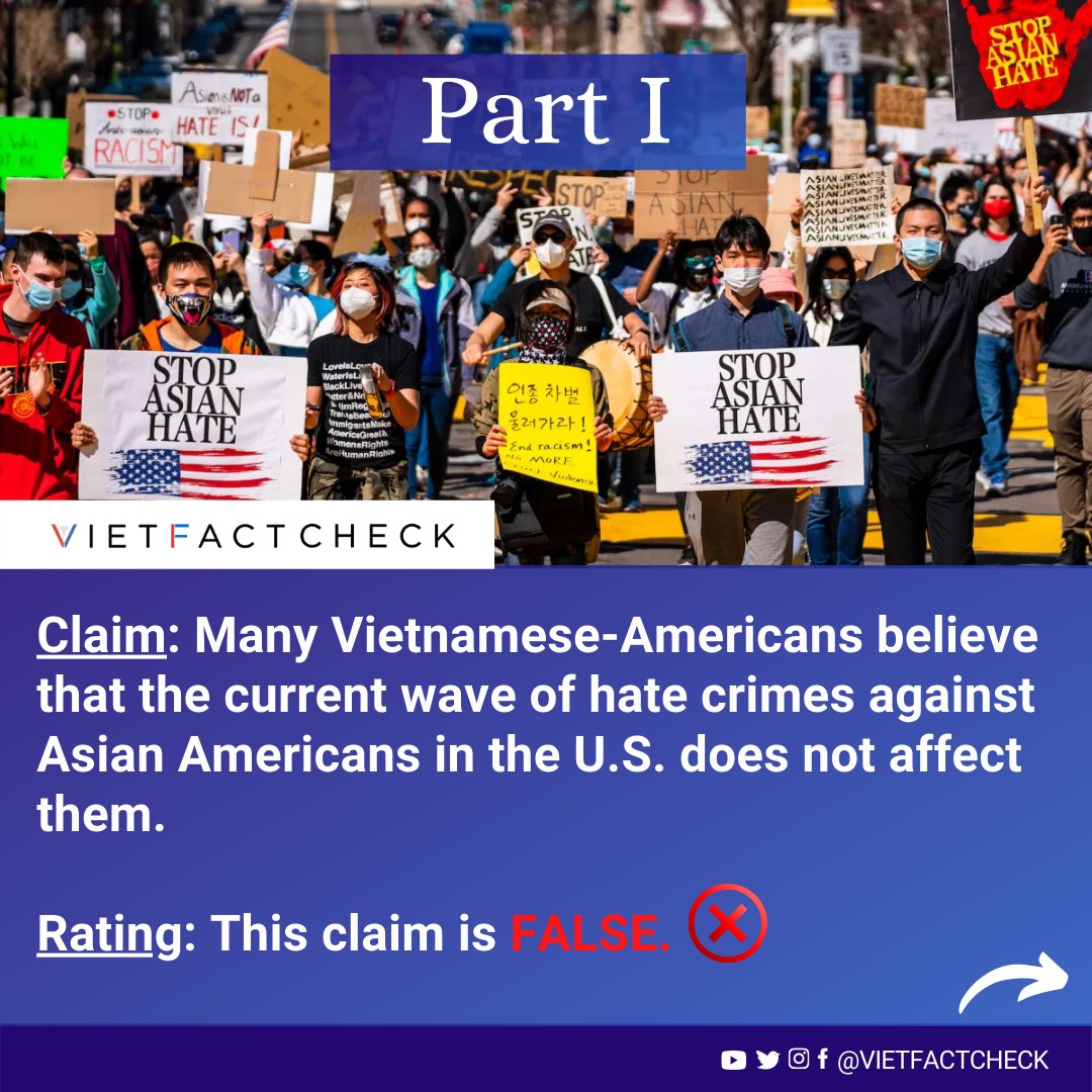 VietFactCheck's tweet photo. Part 1️⃣: Actual incidents and studies show that #Vietnamese Americans do experience hate crimes. Here are the #studies 📑📈 #vietfactcheck https://t.co/kujiv445xu