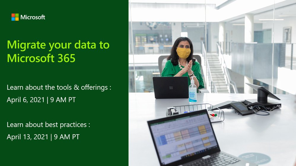SharePoint's tweet image. Don&apos;t miss these webinars (April 6 + April 13 at 9:00 AM PT) to learn about how to migrate your organizational data to #Microsoft365. Plus, get best practices to help you run an effective and seamless migration to #OneDrive and #SharePoint. msft.it/6015VVjOX