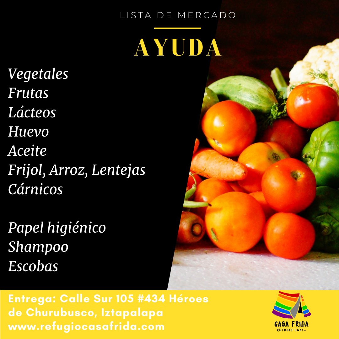 CasaFridaLGBT's tweet photo. Desde mayo del 2020 a la fecha, hemos servido un promedio de 22750 platos de alimentos balanceados.

Ayúdanos a continuar garantizando nuestros servicios, genera tu donativo en especie.

Te compartimos nuestra lista de mercado. https://t.co/gS2oKF6xKP