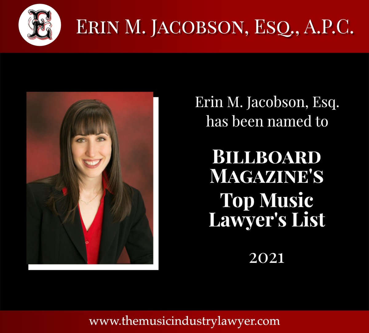 I am honored to be named on @billboard's Top Music Lawyers List again this year!
ow.ly/ym7d50EgT2O
#billboard #topmusiclawyers #themusicindustrylawyer #erinmjacobsonesq #musicindustry #musiclawyer