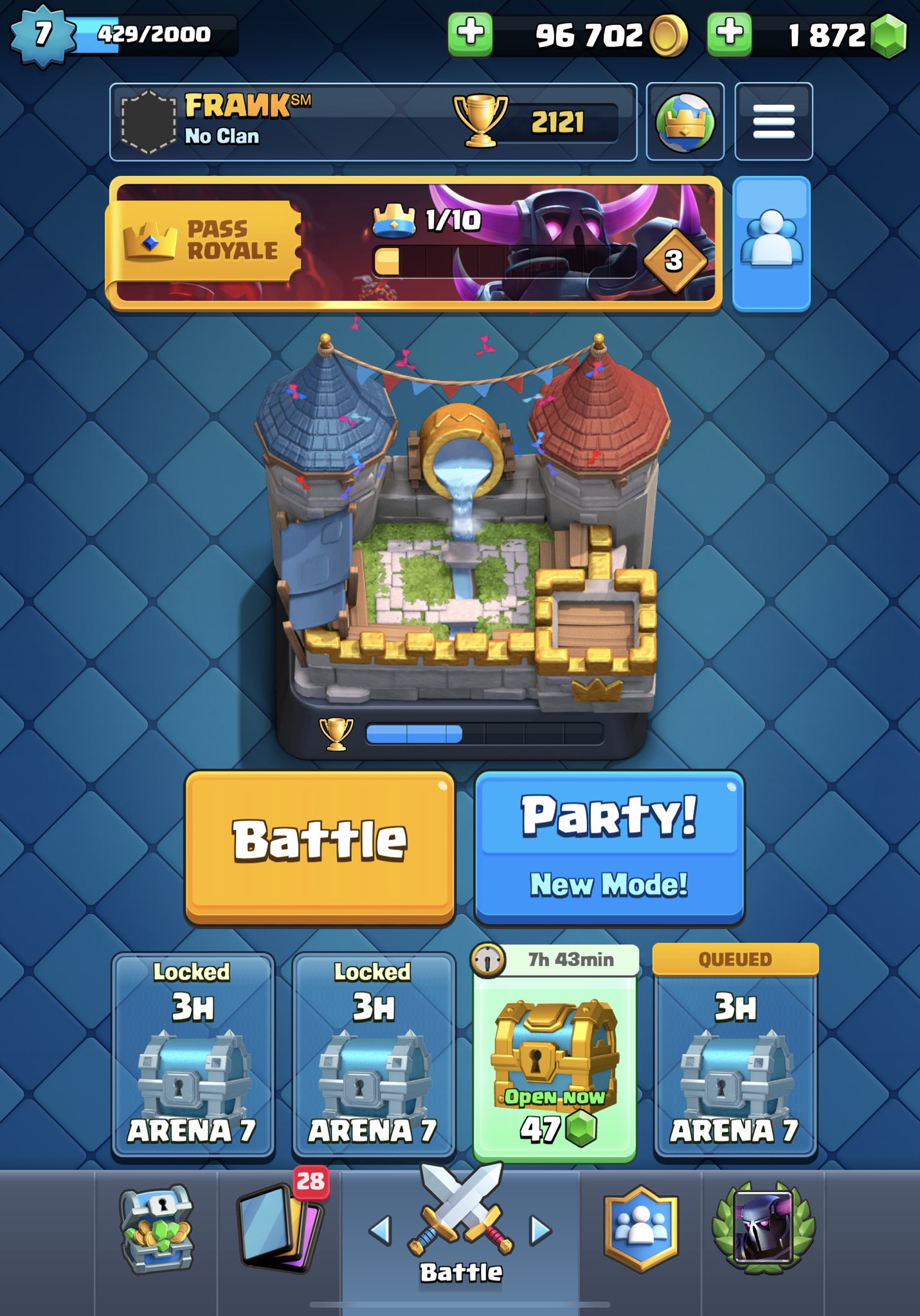 Frank™ on Twitter: "Day #13 ✓ +100 Trophies ✓ New Pass Royale ✓ Same deck!  😂 Starting to meet over leveled Kings. Manage to hold my weight so far. # clashroyale #renoob https://t.co/OqZE89473r" / Twitter