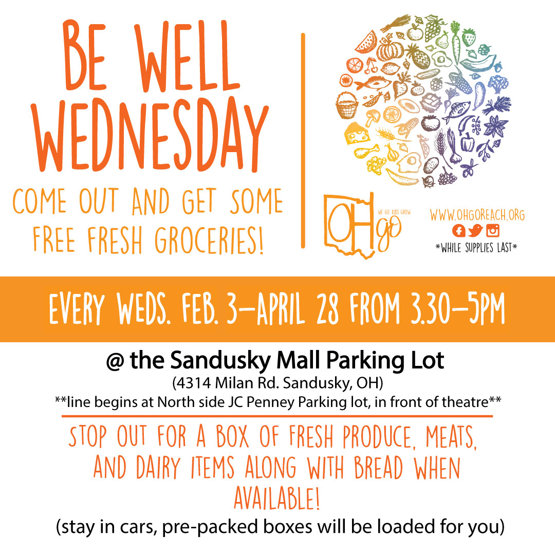 OHgo BE WELL WEDNESDAY!!!
April 7th from 3:30 - 5 pm 
Sandusky Mall (JCPenney) parking lot