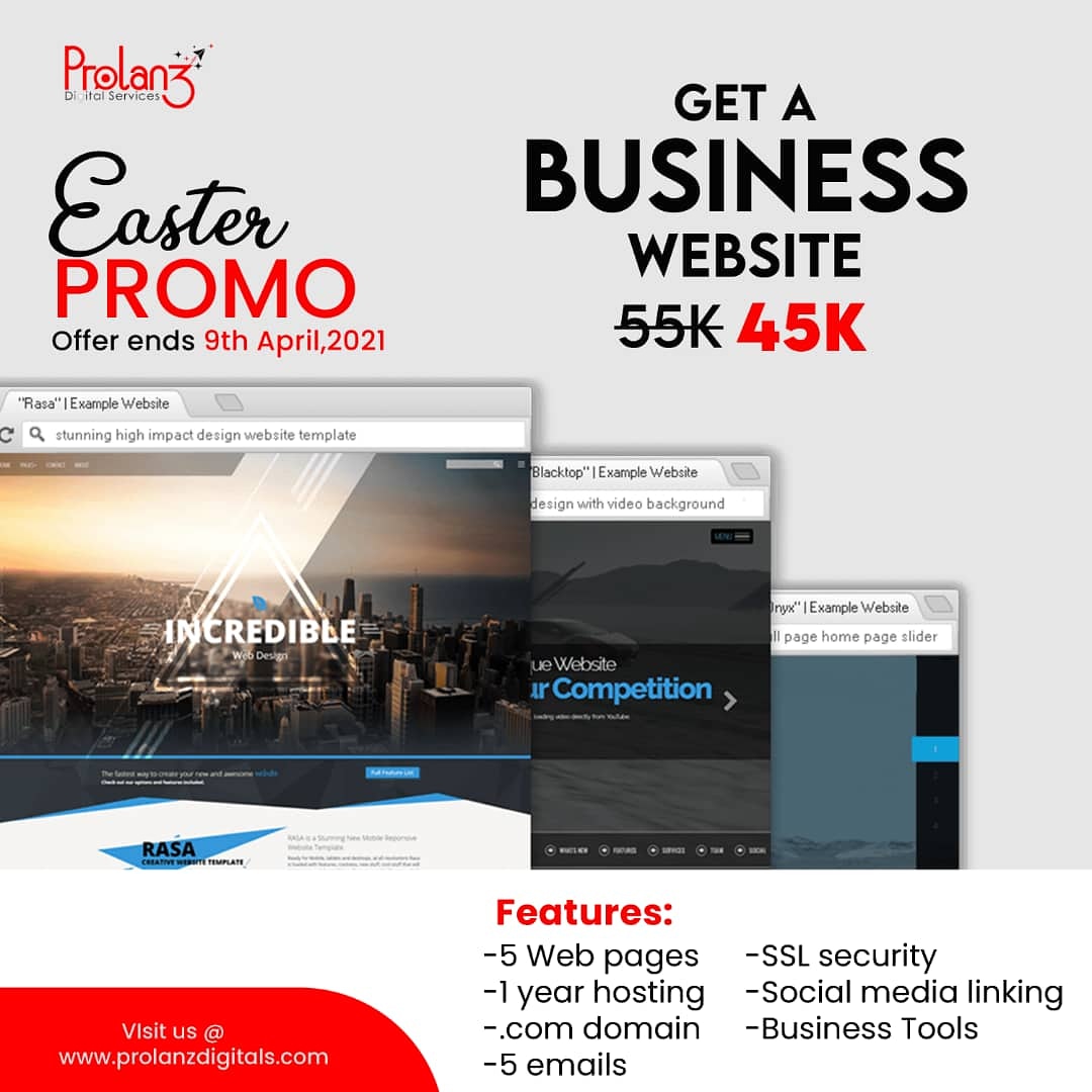 Prolanzdigitals's tweet photo. Still in the spirit of easter, we are offering a discount on web development for businesses.
Get a business website for as low as 45k.
Hurry up, grab this opportunity. Offer ends 9th of April, 2021.
.
#NQRCodeOnKeyMobile #sbclassic
#BuhariMustGo https://t.co/HAWjYXP8V1