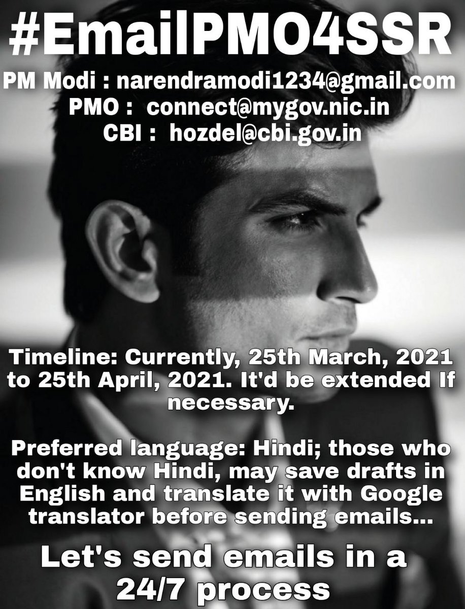 Anonymo03468897's tweet photo. 2day I saw many people here who r sending emails.
We didn't get that much of support when we announced it since 23rd March... Anyways, carry on guys.
Plz use the hashtag: #EmailPMO4SSR ... At least take this hashtag which was our first announcement about
SSR Justice Is Certain https://t.co/KpZ2KP0Y1s