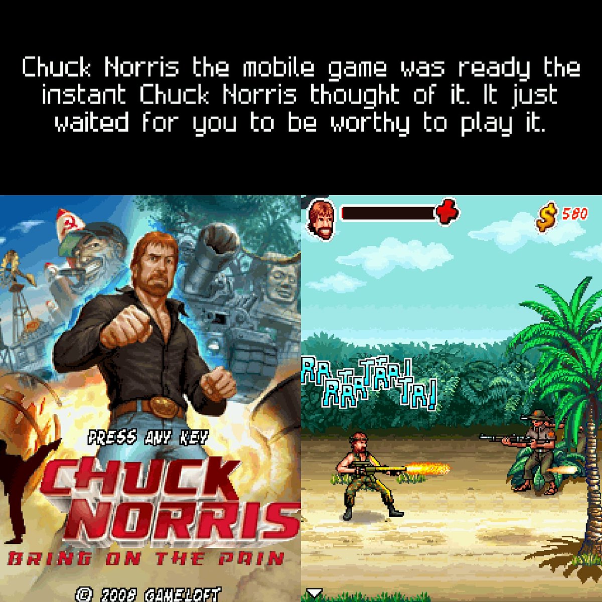 patriksretrotec's tweet image. Chuck Norris Java Phone game from 2008. Are you worthy? 😉
#patriksretrotech #javaphone #j2me #mobilegaming #gameloft