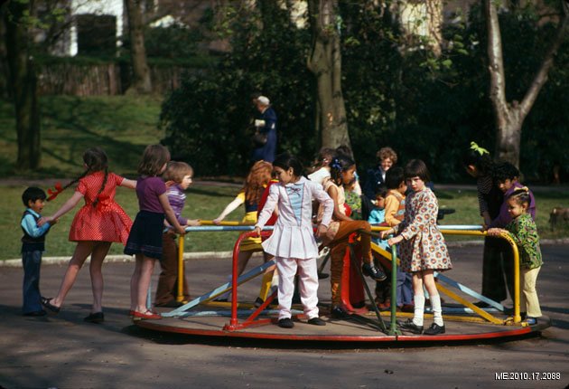 No one is born racist .Children playing in Maxwell Park, Pollokshields, 1974. Photo Eric Watt