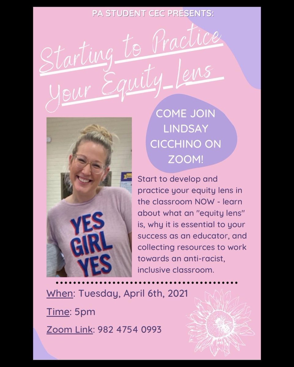 ESU_CEC's tweet photo. ‼️TOMORROW at 5pm‼️Lindsay Cicchino will join us on Zoom to teach us about our equity lens and why it is so important for your success as an educator! The meeting ID is: 982 4754 0993 We can’t wait to see you there!  🍎📚@ESUCollegeofEd @ESUniversity @langanb @ginarscala https://t.co/RzdRAJnVjh