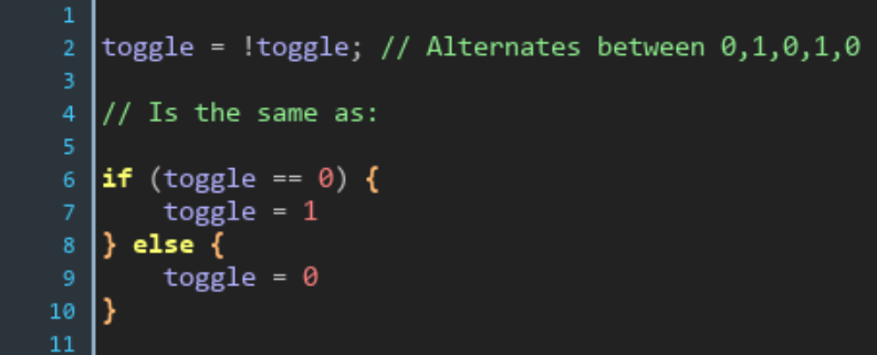 DavesInHisPants's tweet photo. In #GameMaker you can make a value toggle back and forth between 1 and 0 just by doing: toggle = !toggle
More tips here: https://t.co/iOESzj3Cyx
#GameMakerTips https://t.co/DjCbCh2Wu4