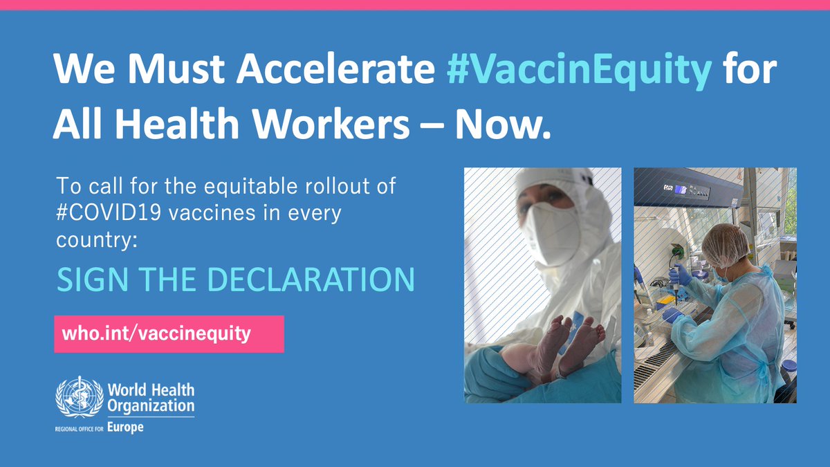 WHOWPRO's tweet image. Let's #ACTogether for #VaccinEquity and protect those who protect us. 

Sign ✍🏼 the Declaration today!

➡️ who.int/vaccinequity