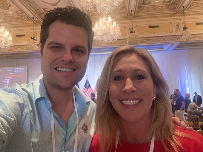 acnewsitics's tweet image. Hey @mtgreenee why did you move this picture from your Twitter timeline? I really hope no one retweets this photo of you and Matt Gaetz who is under investigation for having a sexual relationship with a 17-year-old.