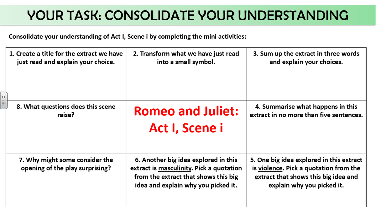 SPryke2's tweet photo. One day I'll be able to leave a SOW alone for a bit. Clearly today is not that day! Re-resourcing our 'R and J' scheme to reflect new thinking and ideas. Props to @Xris32 for his 'identifying structural choices' method from 'How to Teach English'. It's always a winner! 👍 https://t.co/w01KPoIfXW