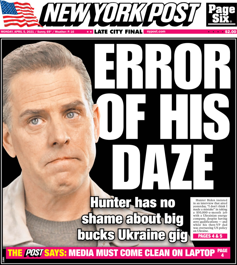 Today's cover Hunter Biden says taking a seat on Burisma board was no ‘mistake’