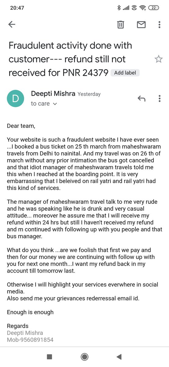 Deepmis72391546's tweet photo. @manishrrathi @jagograhakjago pls look into the matter and help me to get my refund https://t.co/G0bGRKuyCK