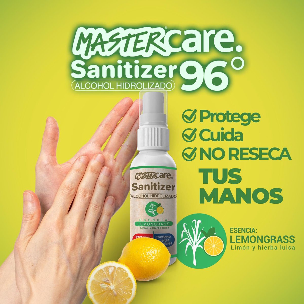 Master_ecuador's tweet photo. Desinfecta tus manos con #MasterCare Sanitizer Alcohol Hidrolizado de limón y hierba luisa 🍋🍋🍋🍋🌿🌿🌿🌿 cuida tu piel evitando resequedad y eliminando virus y bacterias. Adquiérelo en AMC Ecuador, Prodispro Cia. Ltda. Ferreterías Económicas Megaprofer S.A. y Nova Plus. https://t.co/mYRkP7uqmd