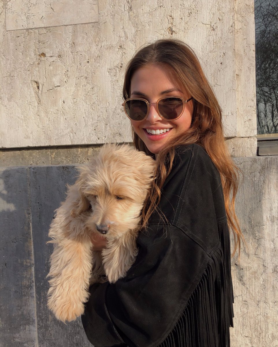 TheCloosCorp's tweet image. Cure those Monday blues with a pair of Cloos and a fluffy companion 🕶️ 🐶 @kathysophieh wears our Gouverneur in a sparkling Champagne color. #TheGouverneur #DanishDesign #TimelessFrames