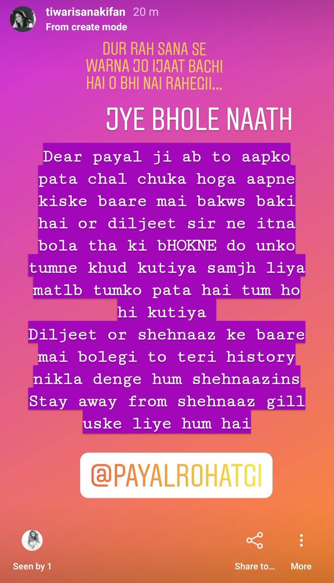 Bc🤣 meri story dekh li isne ap andaza laga lo kitni velhi hai ye payal gu🤣
#Shehnaazians