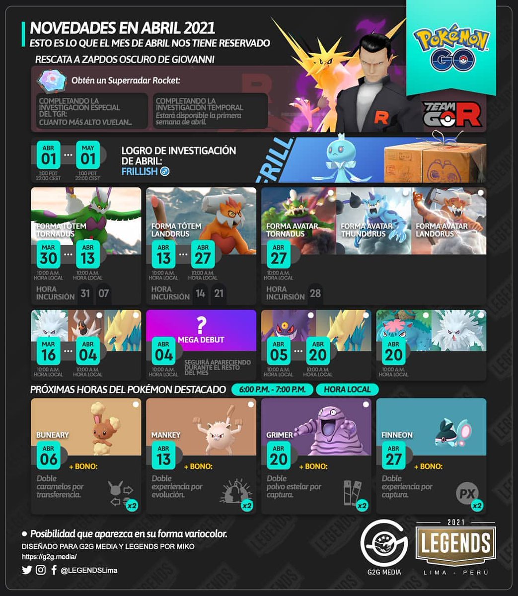 PS2PlayMty's tweet photo. ¡Saludos players! Aquí le dejamos las novedades que llegarán a #PokemonGo en Abril, esperamos las disfruten cómo nosotros
.
Créditos a @LEGENDSLima por su imagen
.
#Pokemon #ThePokemonCompany #Niantic #LegendsLima #DiadelaComunidad #CommunityDay #Snivy #Pokemon25thAnniversary https://t.co/tqrs529oQj