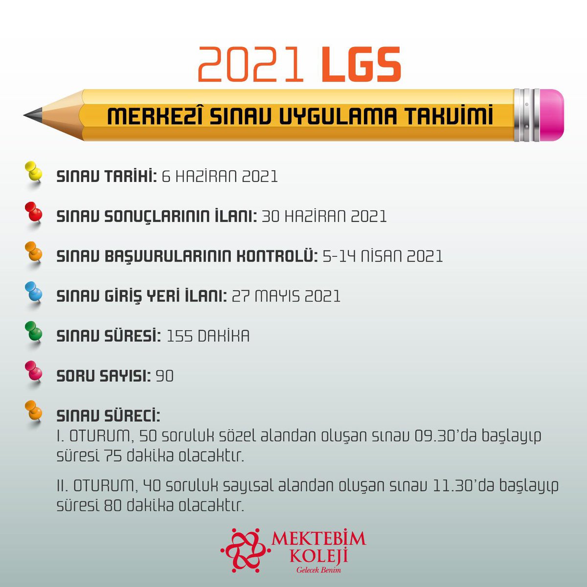 2021 LGS Merkezî Sınav Uygulama Takvimi.