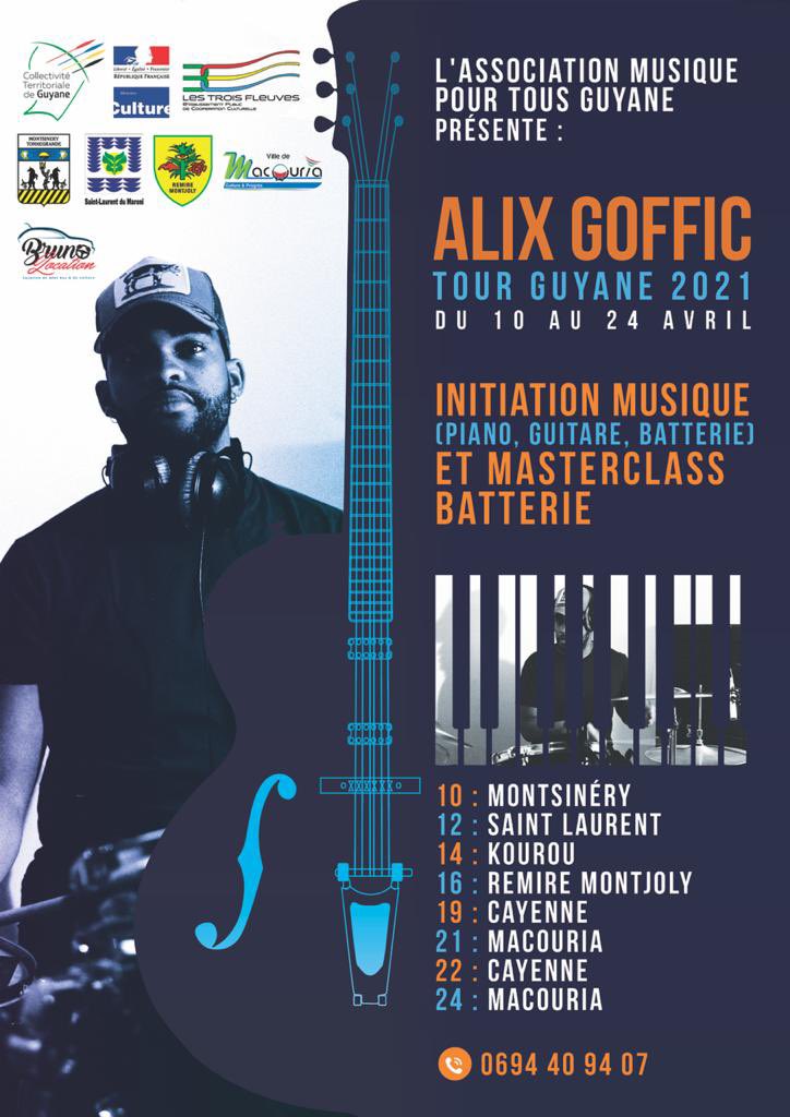 AlixGoffic's tweet photo. La Guyane j’arrive !!! 
Une belle tournée axée sur le partage et l’enseignement, le tout organisé pas l’association musique pour tous !! Venez nombreux pour un pur moment de partage et d’échange autour de la musique.
Réservez vite votre place !!! https://t.co/nmcIkPMGl8