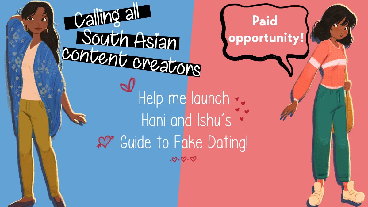 📣 CALLING SOUTH ASIAN CONTENT CREATORS! 📣 I want to work with you for the launch of HANI AND ISHU'S GUIDE TO FAKE DATING! If you're interested in working with me too, please fill out this google form and hopefully we can connect: forms.gle/HGH4xFVmfPW3B6… RTs appreciated! 💙